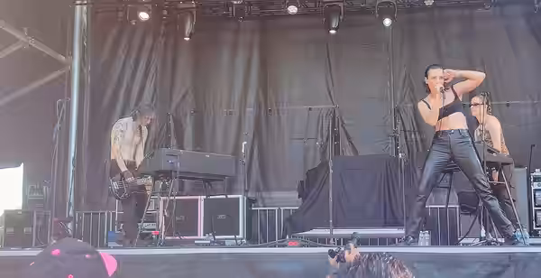 Jehnny Beth performing at the DWP Stage at Aftershock 2023.