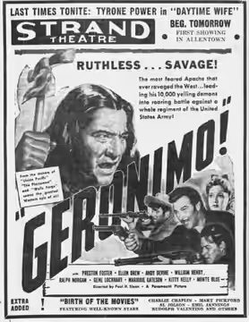 Strand Theater advertisement for the American western film Geronimo (1939) - 25 Jan. 1940 Morning Call, Allentown PA