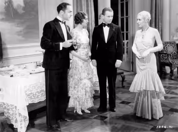 Still of William Powell, Marion Shilling, Regis Toomey, and Natalie Moorhead in a scene from the 1930 film Shadow of the Law.