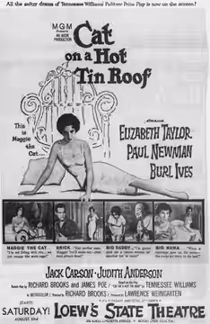 Theatre advertisement for the film, Cat on a Hot Tin Roof, 23 August, 1958.
