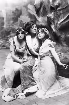 Photograph of Gladys Cooper, Alexandra Carlisle and Patricia Collinge in the Drury Lane production of Everywoman More information Miss Gladys Cooper as "Beauty" (1912)