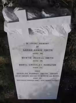 The gravestone of the cricketer and actor C. Aubrey Smith and his mother, brother and sister, in the churchyard of St Leonard's Church, Aldrington, in Brighton  (2019)