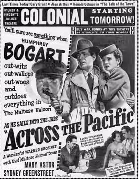 Colonial Theater advertisement for the American spy film Across the Pacific (1942) - 2 Sep. 1942 Morning Call, Allentown PA