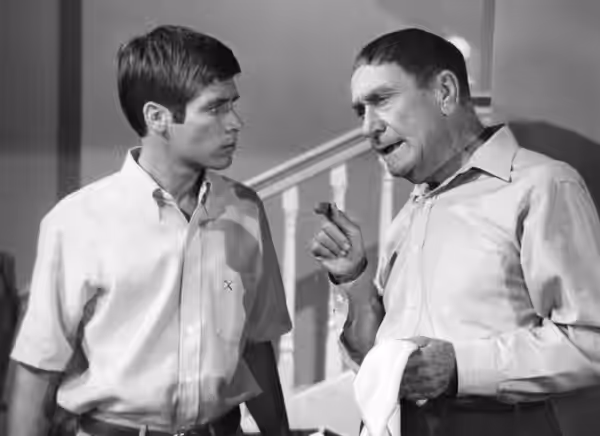 Photo of Don Grady (Robbie) and William Demarest (Uncle Charley) from the television program My Three Sons.