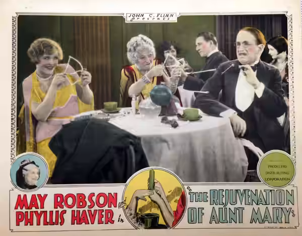 Lobby card for the American comedy film The Rejuvenation of Aunt Mary (1927).