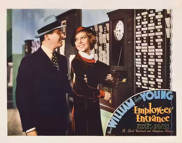 Film poster/lobby card for the 1933 film Employees' Entrance.