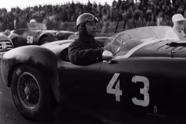 Roberto Rossellini in his at Kanonloppet in Sweden in his 1954 Ferrari 375 MM (Rosselini) s/n 0402AM‎ on Sunday 3 Octobre 1954. He did not finish (get a stone i