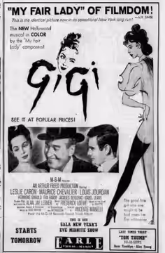 Earle Theater advertisement for the American musical film Gigi (1958) - 30 Dec. 1958 Morning Call, Allentown PA