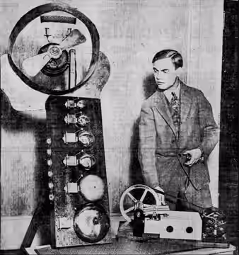 George Antheil with one of his noise-making devices, c. early 1920s