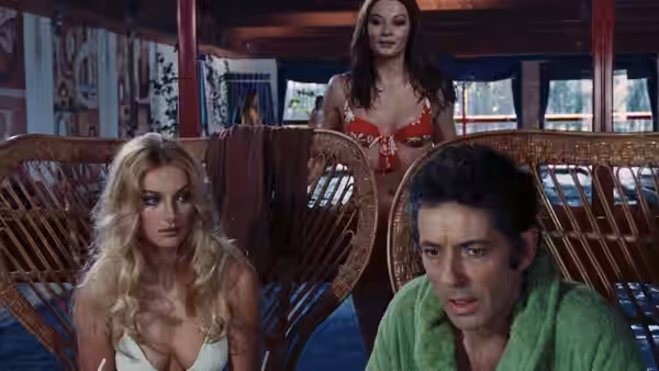 Barbara Bouchet, Rosalba Neri and Farley Granger in a scene from the movie, Amuck (1972). (1970)