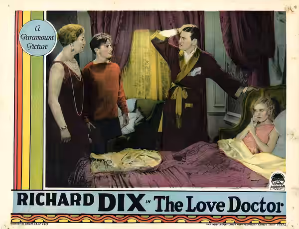 =Lobby card for the American comedy film The Love Doctor (1929).