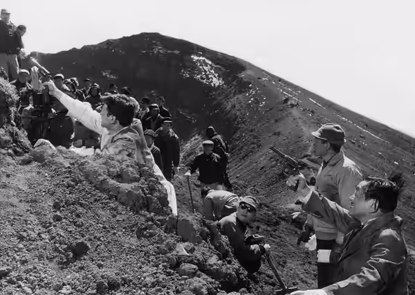 Filmmaker Ishirō Honda directing the unused alternative ending of Mothra (1961)