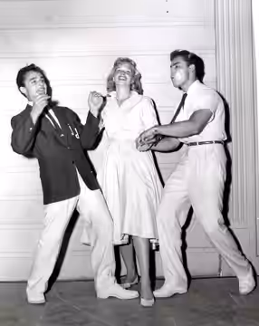 Sal Mineo, Sue George, and John Saxon in a 1956 publicity photo for Rock, Pretty Baby