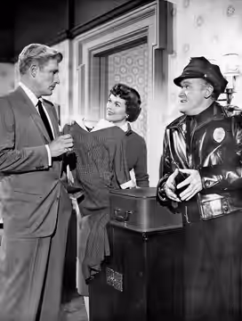 Photograph of William Hopper, Barbara Hale and Frank Sully in the CBS-TV series Perry Mason (1958)