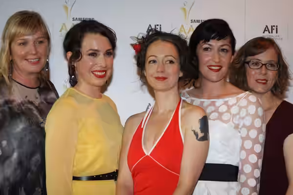 Crew of w:Laid (TV series) at 1st AACTA Awards 2012. Left to right: Liz Watts, Alison Bell, w:Marieke Hardy, Celia Pacquola and Kirsty Fisher The 1st AACTA Awar
