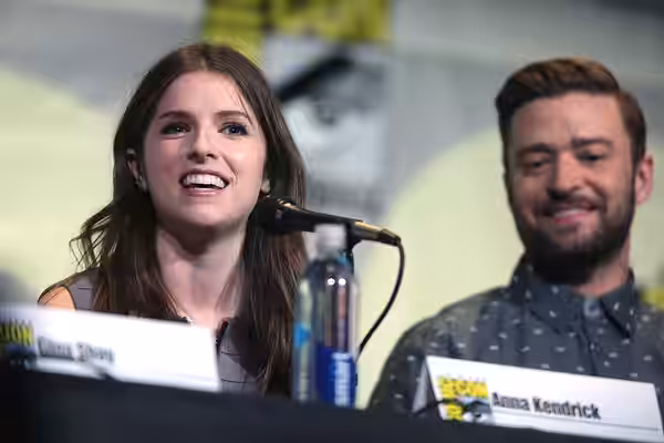 Anna Kendrick and Justin Timberlake speaking at the 2016 San Diego Comic Con International, for "Trolls", at the San Diego Convention Center in San Diego, Calif