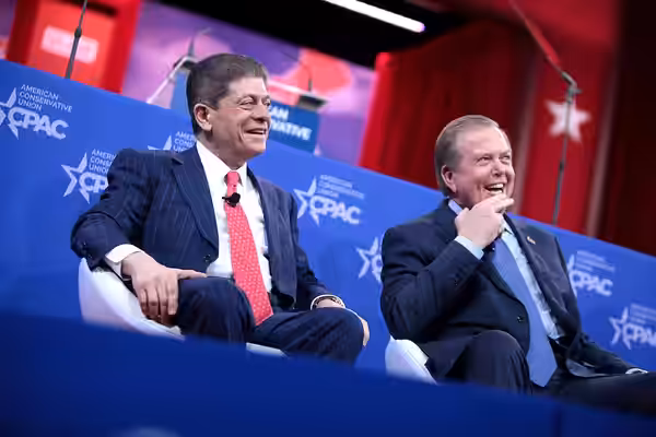 Judge Andrew Napolitano and Lou Dobbs speaking at the 2015 Conservative Political Action Conference (CPAC) in National Harbor, Maryland. Please attribute to Gag