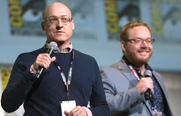 Mike Mitchell and Walt Dohrn speaking at the 2016 San Diego Comic Con International, for "Trolls", at the San Diego Convention Center in San Diego, California.
