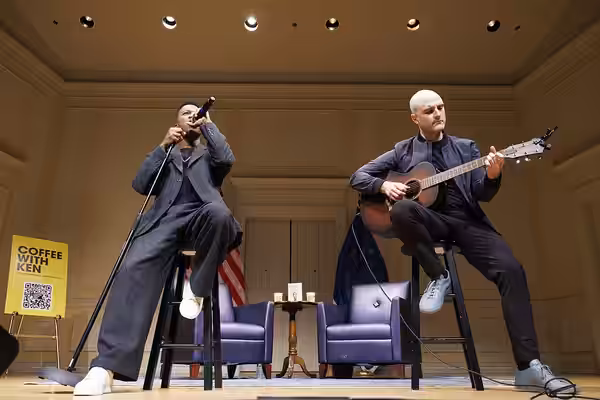 Leslie Odom Jr. performs during a special recording of the "Coffee with Ken" podcast in the Coolidge Auditorium, November 13, 2024. Photo by Shawn Miller/Librar