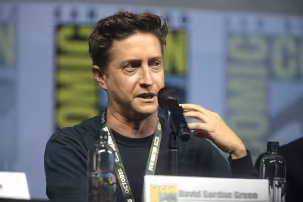 David Gordon Green speaking at the 2018 San Diego Comic Con International, for "Halloween", at the San Diego Convention Center in San Diego, California. Please 