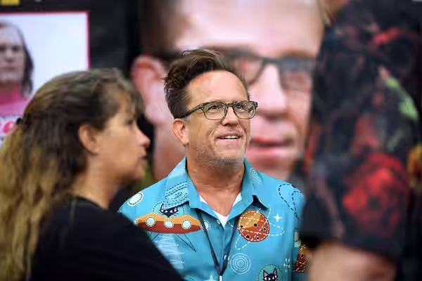 Darren Ewing speaking with attendees at the 2024 Mad Monster Arizona Party at the Renaissance Phoenix Glendale Hotel &amp; Spa in Glendale, Arizona. Please attr