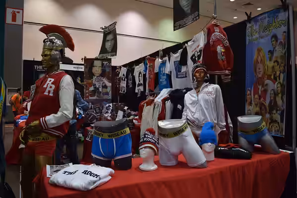 The Room's merch booth. Yes, Tommy Wiseau was there all day, from what I could tell. (2015)