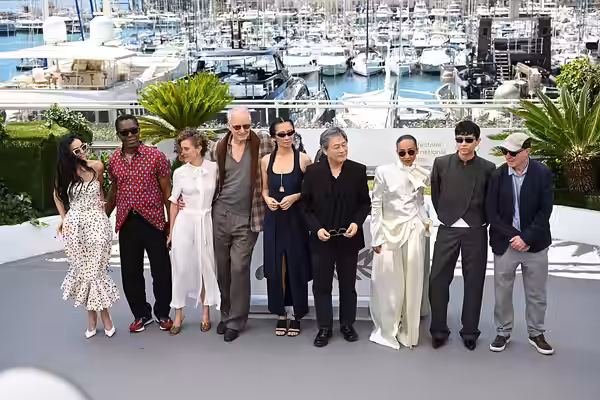CANNES, FRANCE - MAY 12: Jury Members Demi Moore, Isaach de Bankolé, Laura Wandel, Stellan Skarsgård, Chloé Zhao, Jury President Park Chan-wook, Ruth Negga, Die (2026)