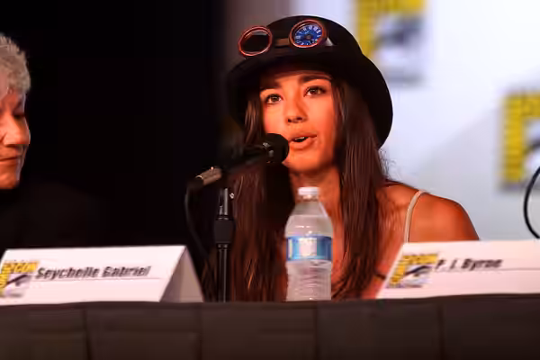 Seychelle Gabriel speaking at the 2012 San Diego Comic-Con International in San Diego, California. Please attribute to Gage Skidmore if used elsewhere.