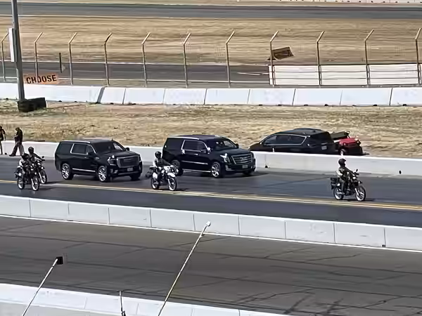Shaq arrives by CHP escort to DJ after the 2023 Toyota/Save Mart 350