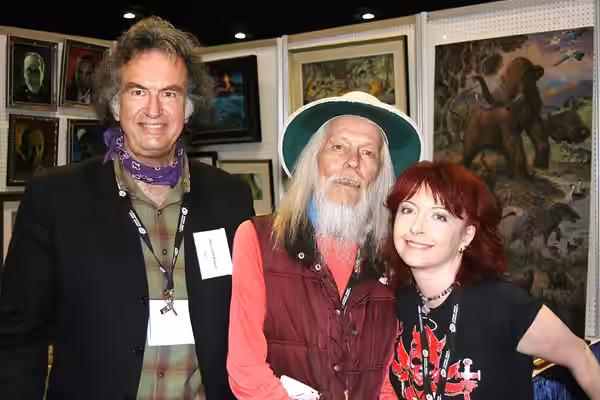 (L to R) American fantasy artist William Stout, science fiction writer en:George Clayton Johnson, and Sunny Brock. (2006)