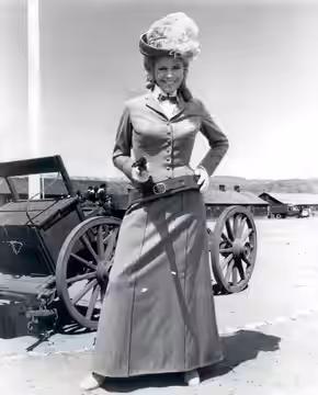 Honor Blackman in a press photo for Something Big (1971)