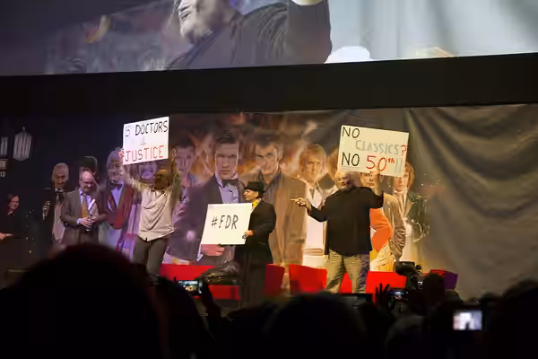 Peter Davison, Sylvester McCoy, Colin Baker at Doctor Who 50th Anniversary event (2013)