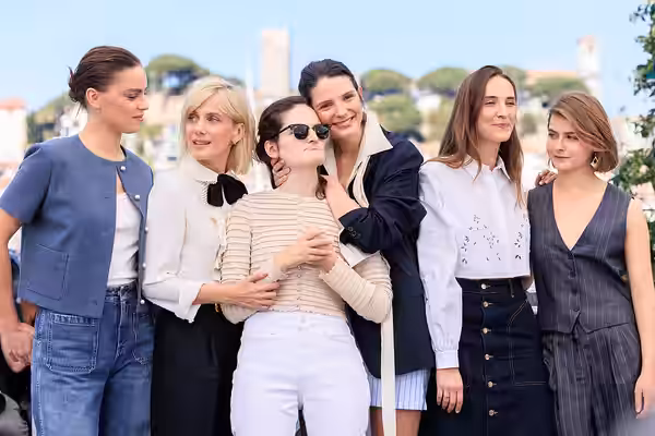 Angelina Woreth, Mélanie Laurent, Bertille Japy, Joséphine Japy, Marguerite Japy and Sarah Pachoud presenting the movie [[:en:The Wonderers}}|]] at the 2025 Can