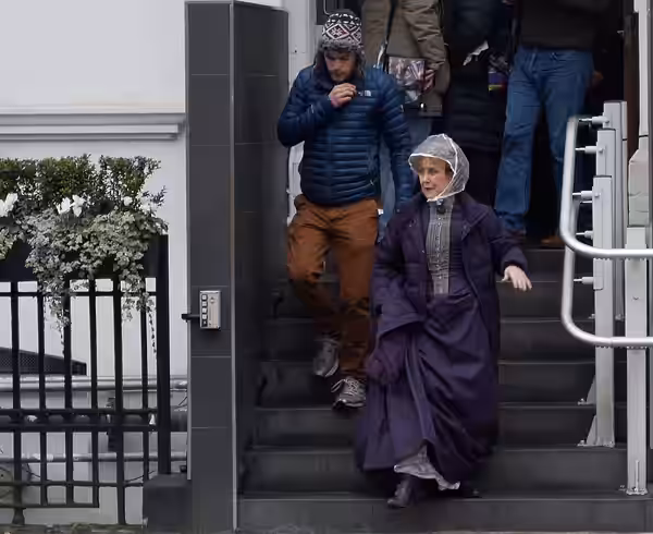 Una Stubbs pictured in London filming Sherlock (2015)