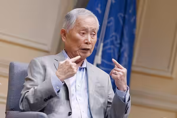 Author and actor George Takei speaks to local school groups at the Library of Congress, May 10, 2024. Photo by Shawn Miller/Library of Congress. Note: Privacy a