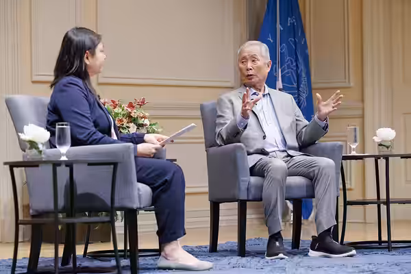 Author and actor George Takei speaks to local school groups at the Library of Congress, May 10, 2024. Photo by Shawn Miller/Library of Congress. Note: Privacy a