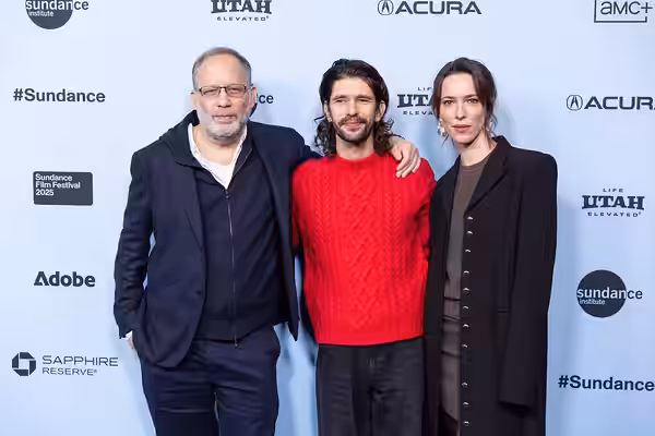 Ira Sachs, Ben Wishaw, and Rebecca Hall at the 2025 Sundance Film Festival for the premiere of "Peter Hujar's Day"