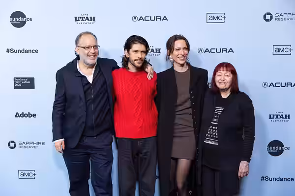 Ira Sachs, Ben Wishaw, Rebecca Hall, and Linda Rosenkrantz at the 2025 Sundance Film Festival for the premiere of "Peter Hujar's Day"