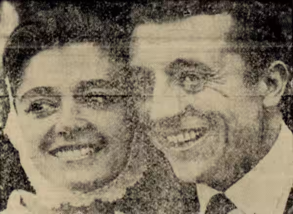 From left to right: Anna Maria Alberghetti and Claudio Guzmán after their wedding ceremony in West Hollywood, 12 September 1964.
