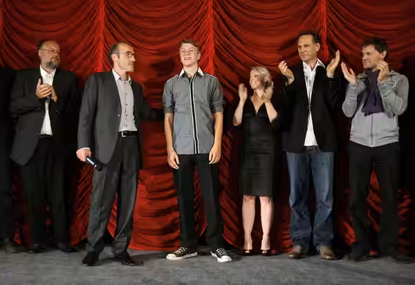 Karl Markovics, leading actress Karin Lischka, leading actor Thomas Schubert and members od the production team at the Austrian premiere of Breathing at the Gar (2011)