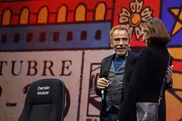 Tribute to actor Damián Alcázar with the presentation of his seat at the International Film Festival in Morelia, Michoacán, Mexico, 2022.
