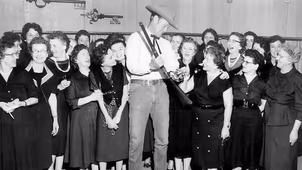 Chuck Connors in western wear - Hess Brothers - Allentown PA (1959)
