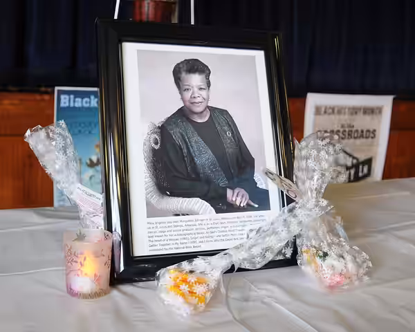 A photo of Maya Angelou, who was an author, poet, historian, songwriter, playwright, dancer, stage and screen producer, director, singer and civil rights activi