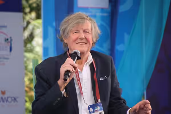 David Hare, playwright, at the 2025 Jaipur Literature Festival in Jaipur, India.