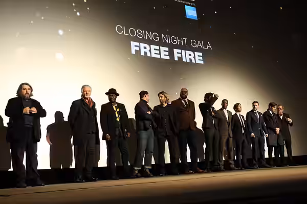 Ben Wheatley and the cast of Free Fire (inc. Armie Hammer, Cillian Murphy, Sam Riley, Sharlto Copley) (2016)