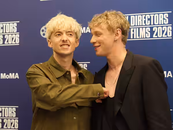 Joe Bird, left, goofs around with Stacy Clausen, right, at the 55th New Directors / New Films opening night in the Museum of Modern Art (2026)