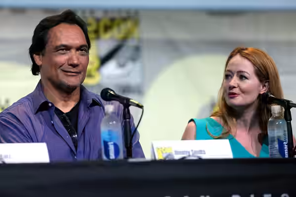 Jimmy Smits and Miranda Otto speaking at the 2016 San Diego Comic Con International, for "24: Legacy", at the San Diego Convention Center in San Diego, Californ