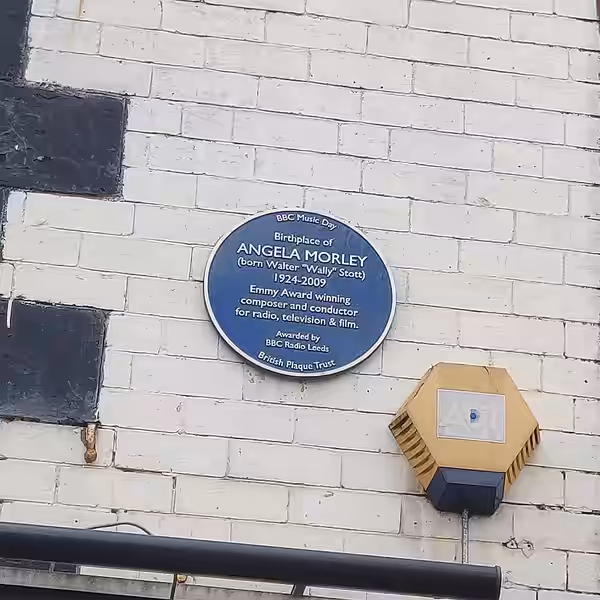 Blue plaque commemorating the birthplace of Angela Morley (2025)