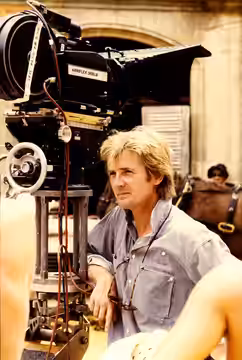 Director Franc Roddam with an Arriflex film camera on the set of "The Bride" (1985) (2014)