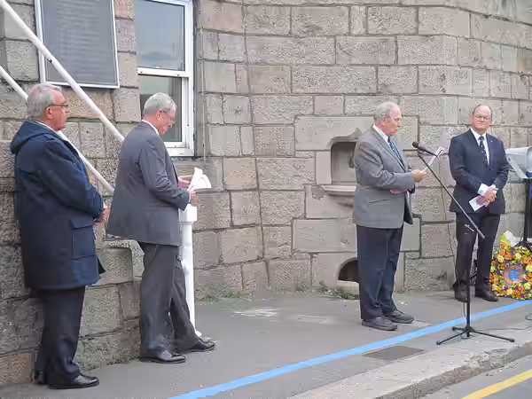 28 June 2013. Anniversary commemoration of the German bombardment of 28 June 1940 - and of the victims. Saint Helier harbour, Jersey.